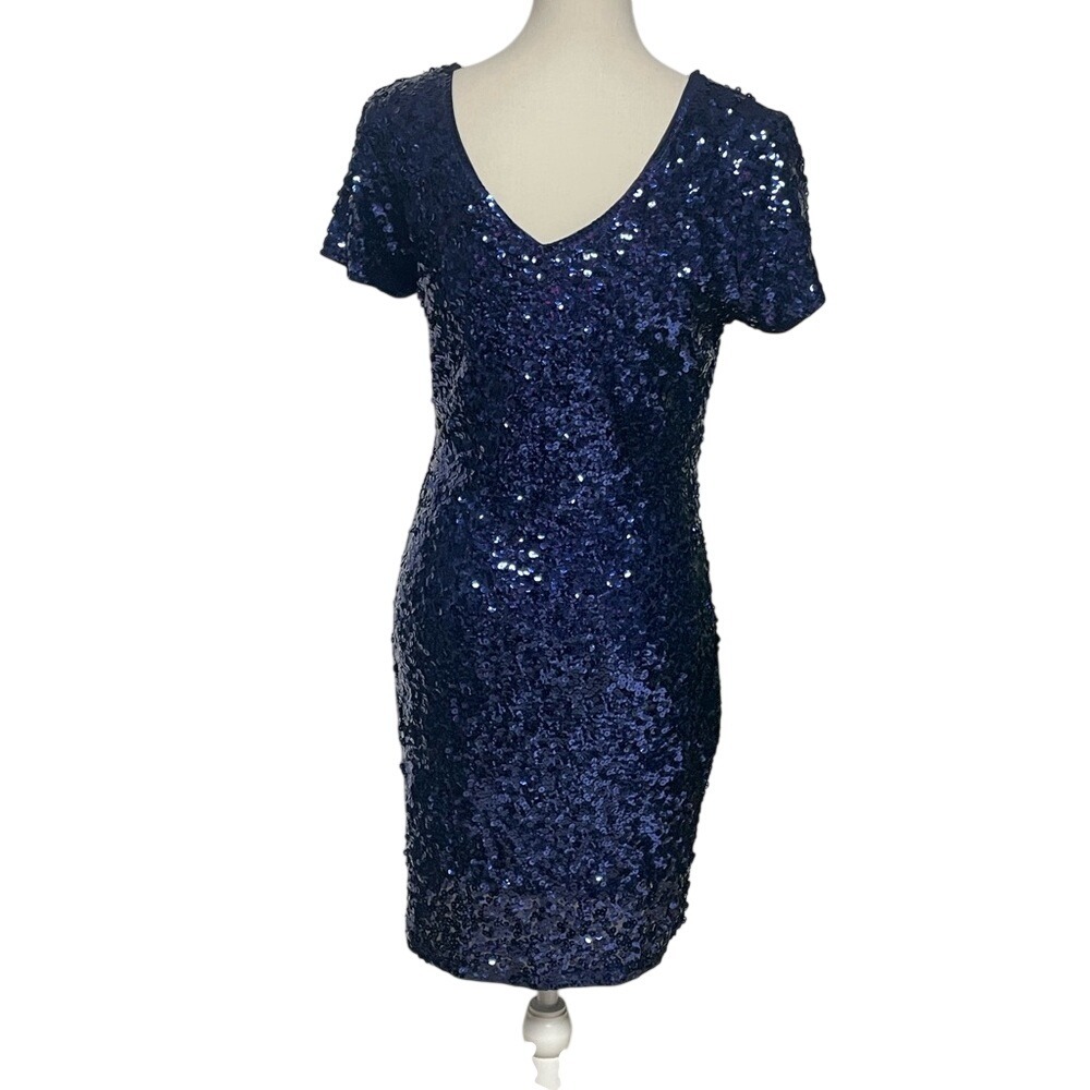 Maner Elegant Navy‎ Sequin Dress Women's Medium - Picture 5 of 12